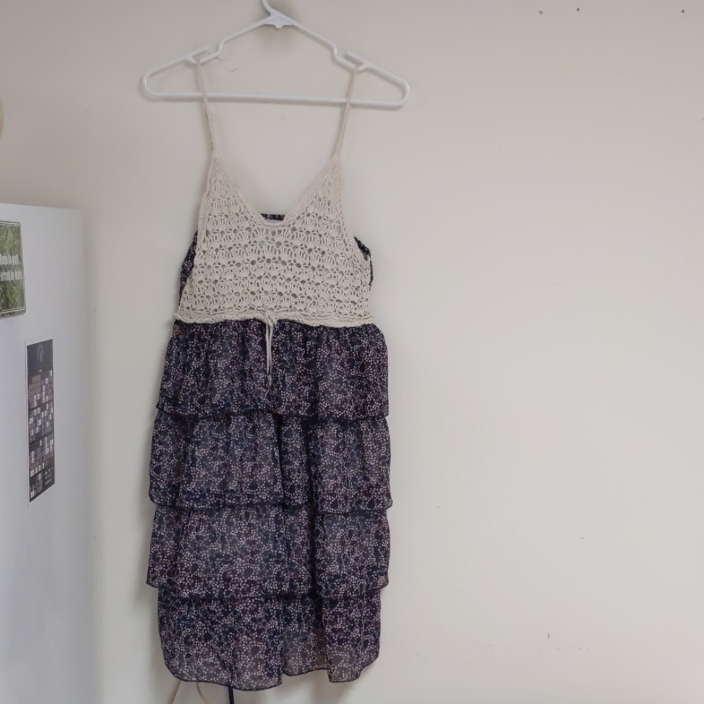 Spring floral part crochet dress